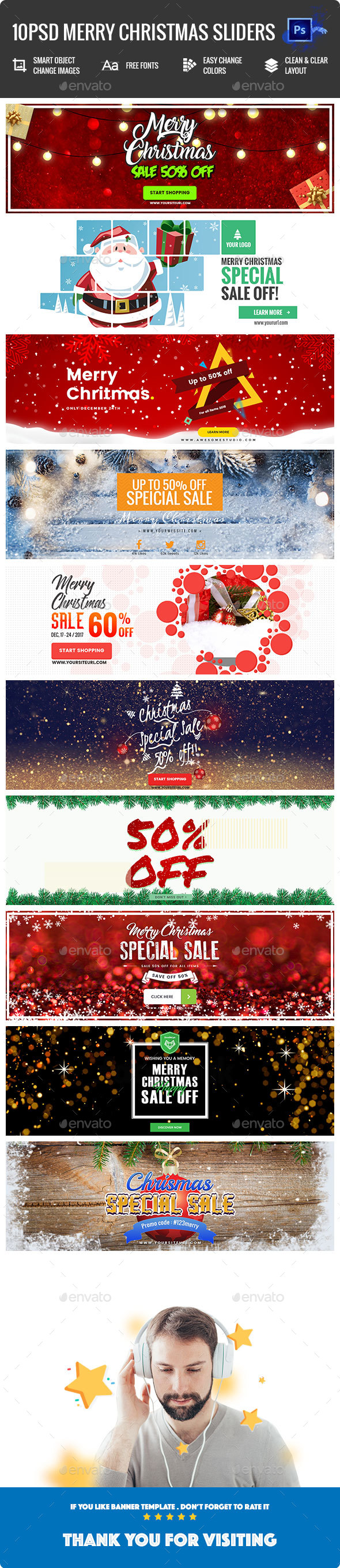 Merry Christmas Sliders - 10PSD - Sliders & Features Web Elements