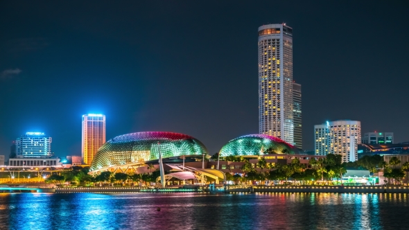 Esplanade - Theatres on the Bay, at Night Singapore. August 2017 alt