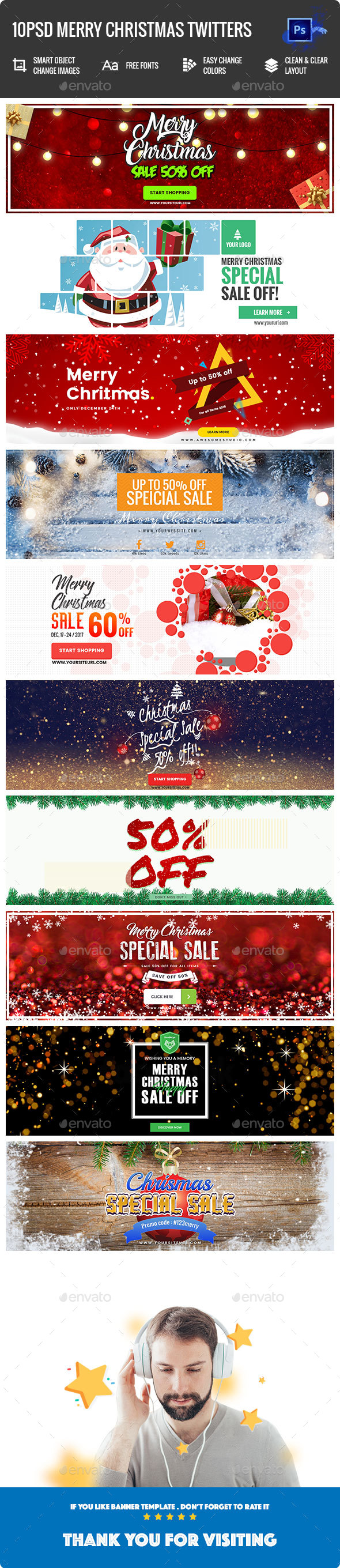 Merry Christmas Twitter Headers - 10PSD - Twitter Social Media