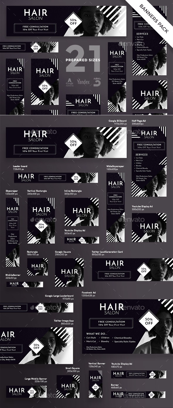 Hair Salon Banner Pack - Banners & Ads Web Elements