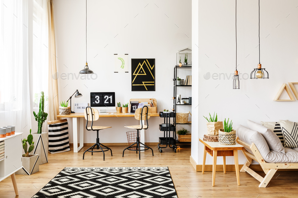 Office and open living room - Stock Photo - Images