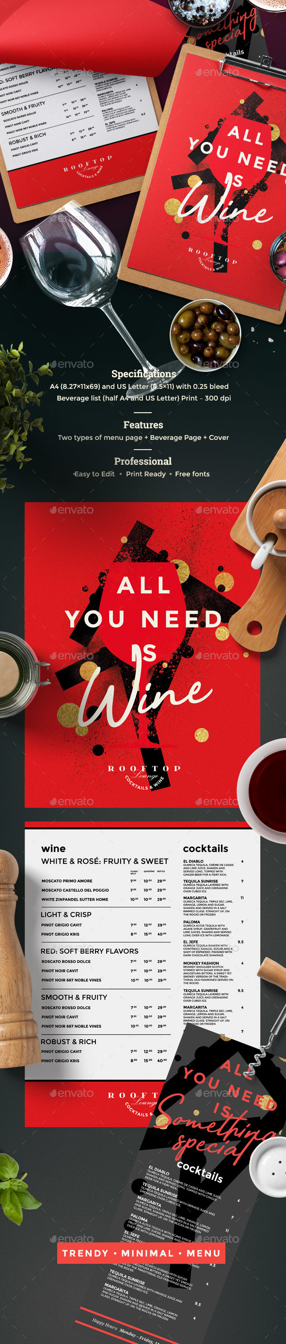 Drinks Wine Menu - Food Menus Print Templates