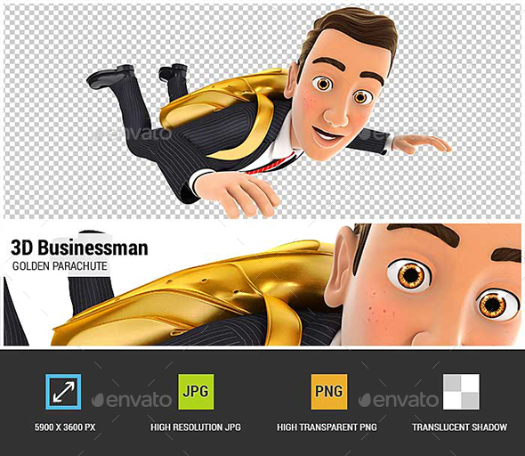GraphicRiver 3D Businessman Golden Parachute Concept 21149201 GraphicRiver 3D Businessman Golden Parachute Concept 21149201