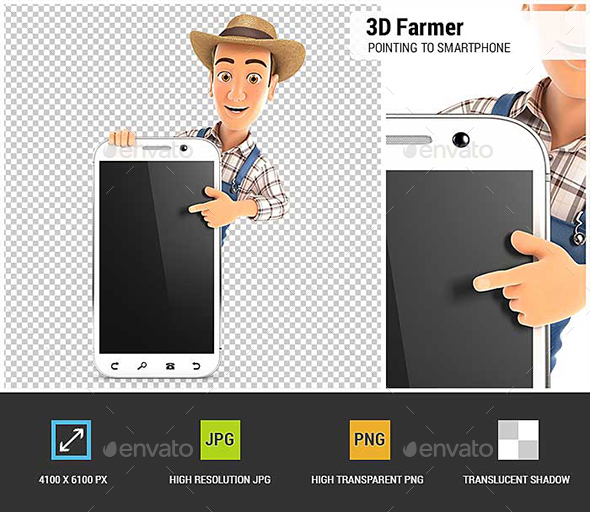 GraphicRiver 3D Farmer Pointing to Blank Smartphone 21149209 GraphicRiver 3D Farmer Pointing to Blank Smartphone 21149209