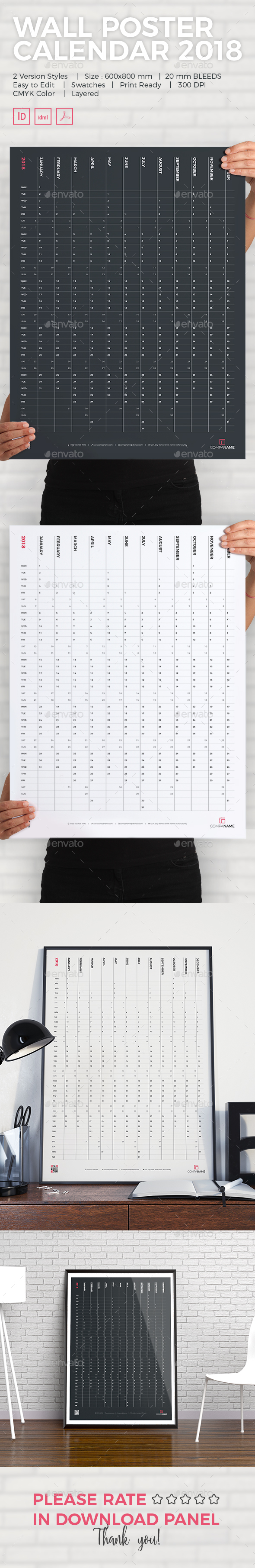 Wall Poster Calendar 2018 - Calendars Stationery