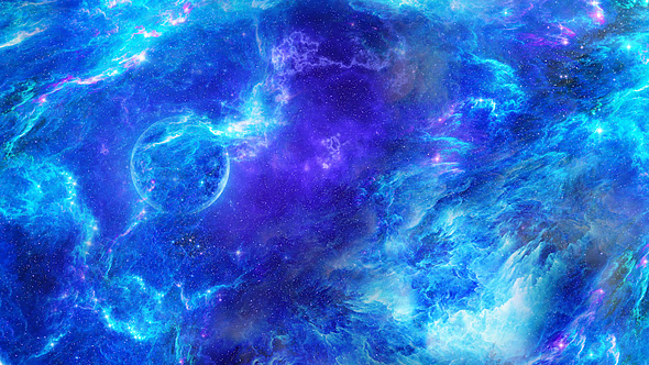 Abstract Blue Space Nebula and Big Blue Star