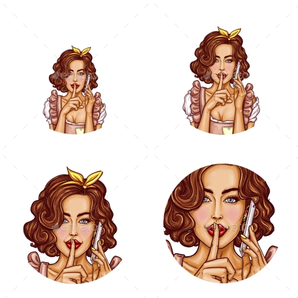 Pop Art Female Round Avatars - People Characters