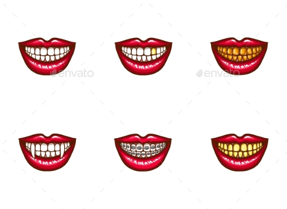 Clipart of Red Female Lips for Dental Design - Miscellaneous Vectors
