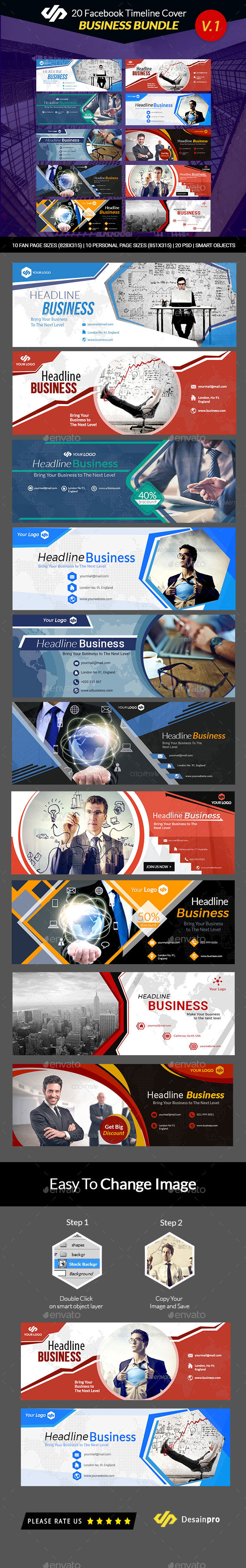 20 FB Business Timeline Covers Bundle V1 - AR - Facebook Timeline Covers Social Media