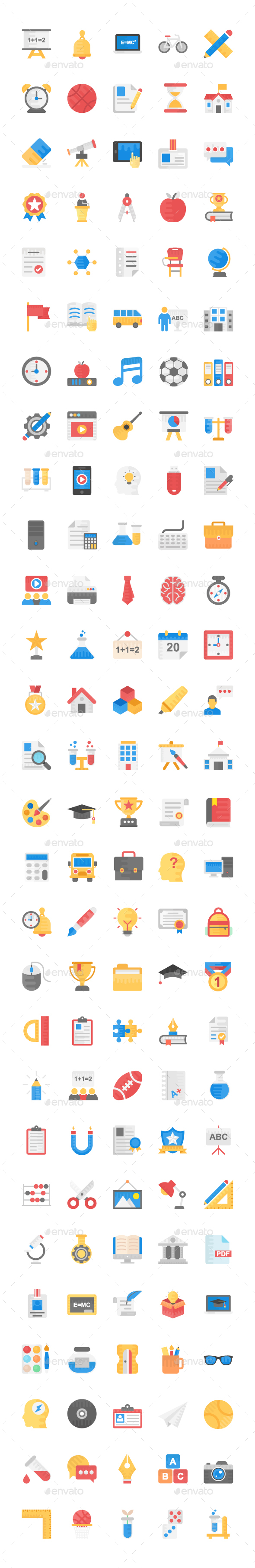 140 Education and School Flat Icons - Icons