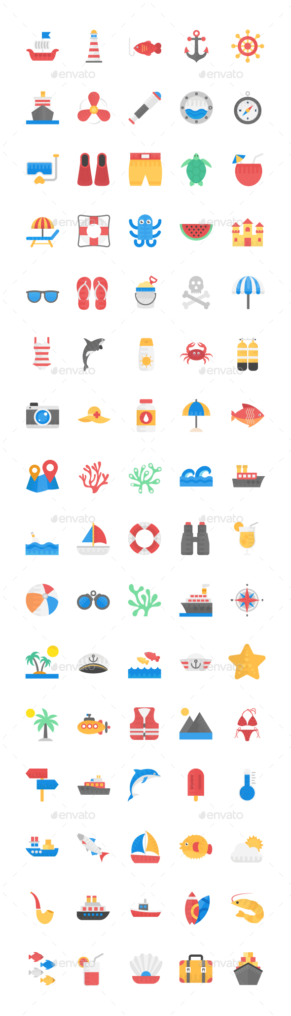 80 Flat Icons Set of Sea Life - Icons