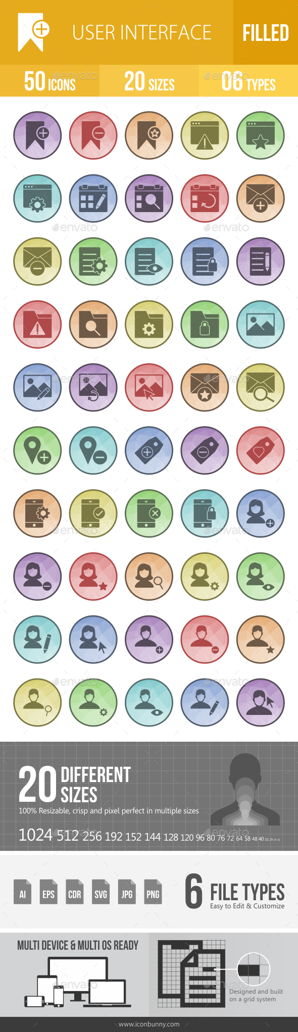 50 User Interface Filled Low Poly Icons - Icons