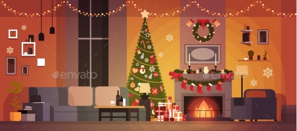 Living Room Decorated For Christmas And New Year - Seasons/Holidays Conceptual