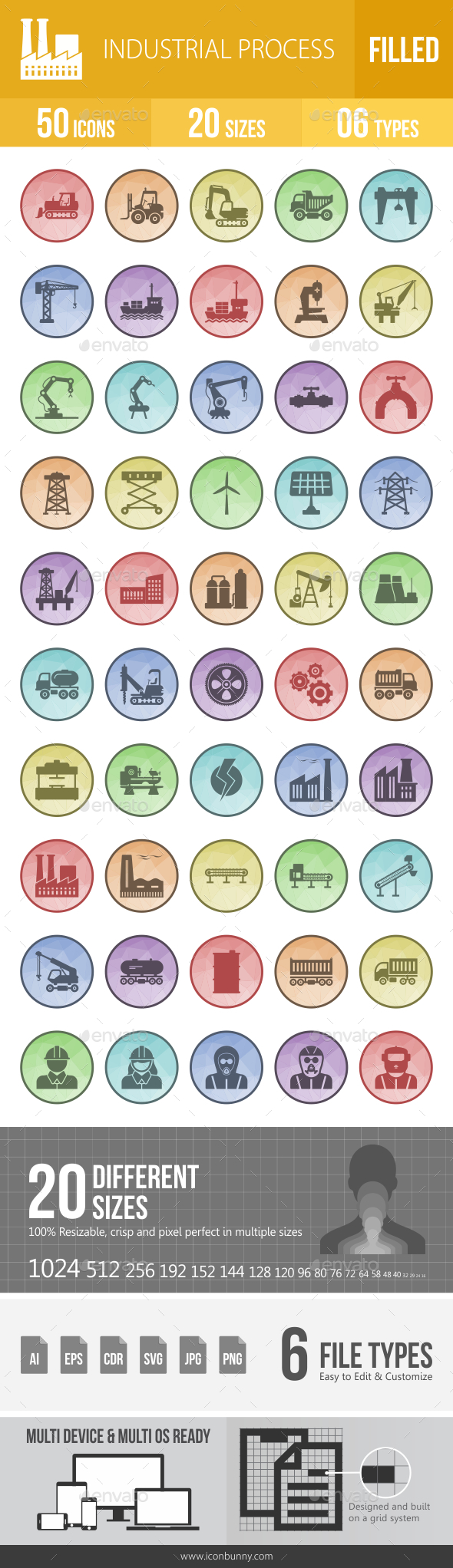 50 Industrial Process Filled Low Poly Icons - Icons