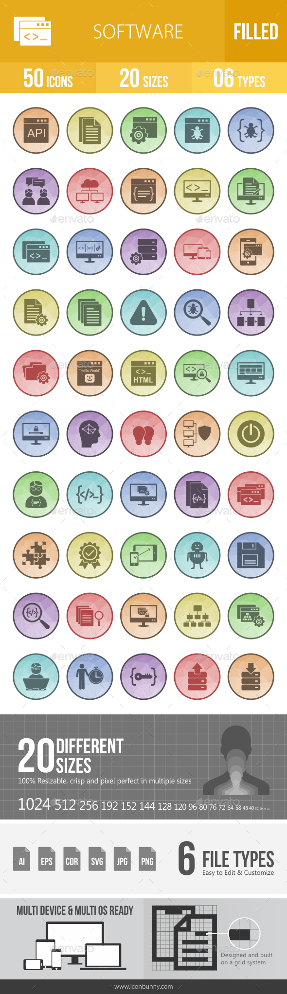 50 Software Development Filled Low Poly Icons - Icons