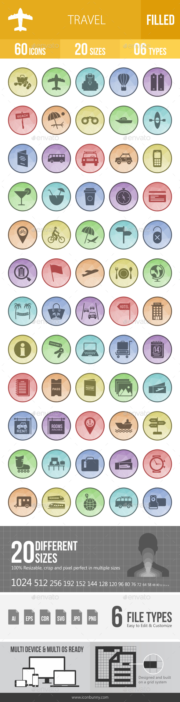 60 Travel Filled Low Poly Icons - Icons