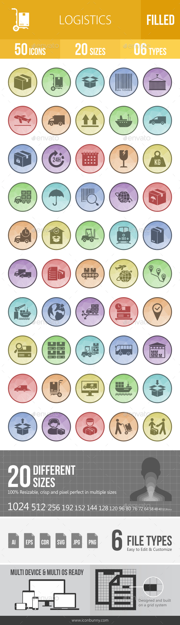 GraphicRiver 50 Logistics Filled Low Poly Icons 21153382