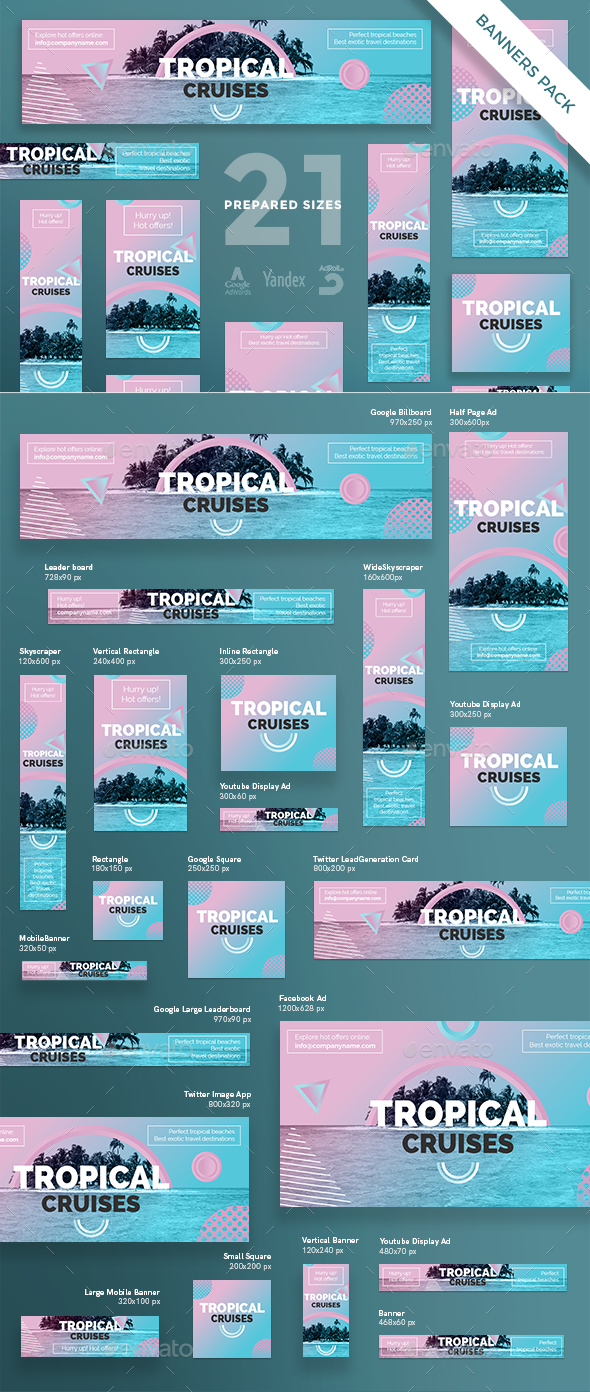 Tropical Cruises Banner Pack - Banners & Ads Web Elements