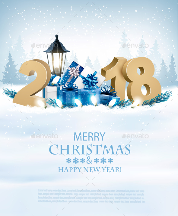 Happy New Year 2018 Background with Presents - New Year Seasons/Holidays