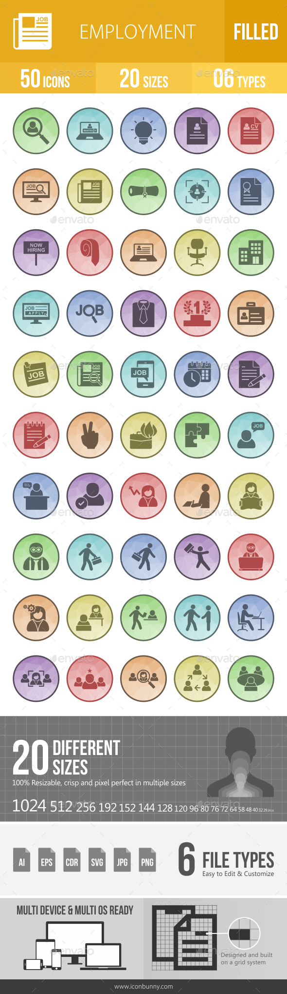 50 Employment Filled Low Poly Icons - Icons