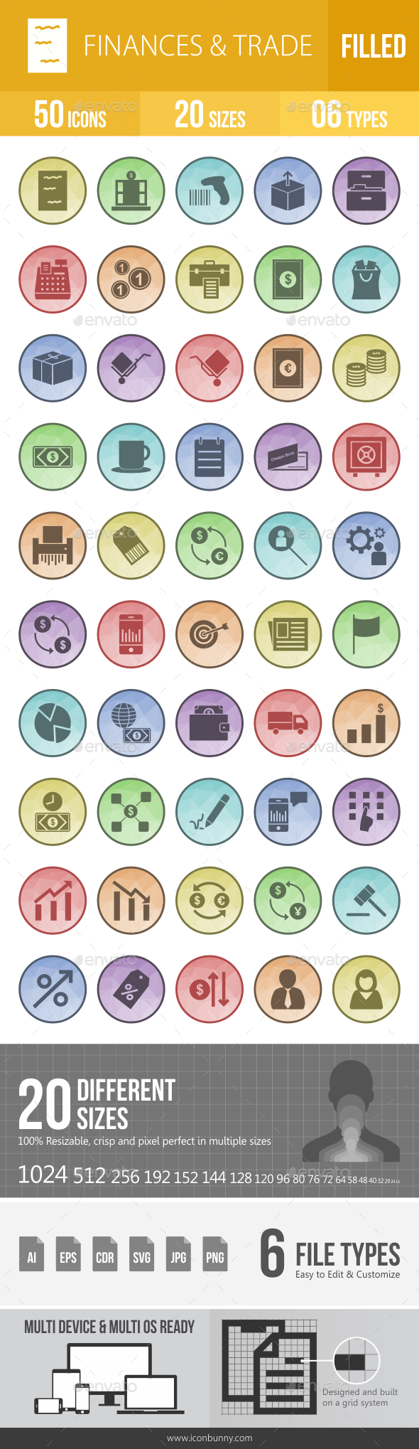 50 Finances & Trade Filled Low Poly Icons - Icons