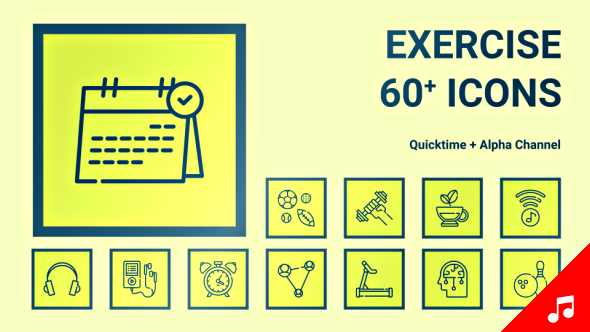 Sport Exercise Health Fitness Gym Icon Set - Line Motion Graphics