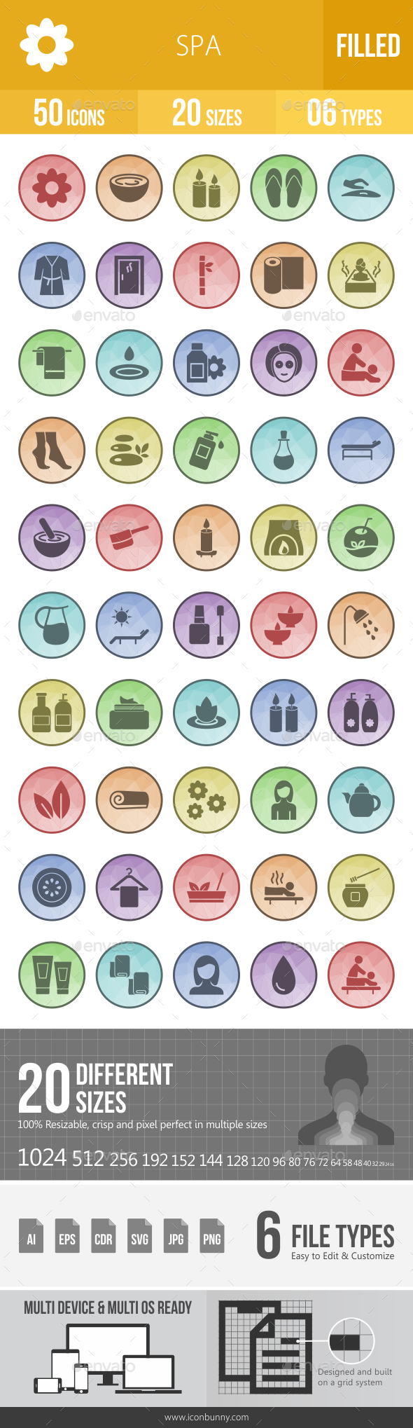 50 Spa Filled Low Poly Icons - Icons