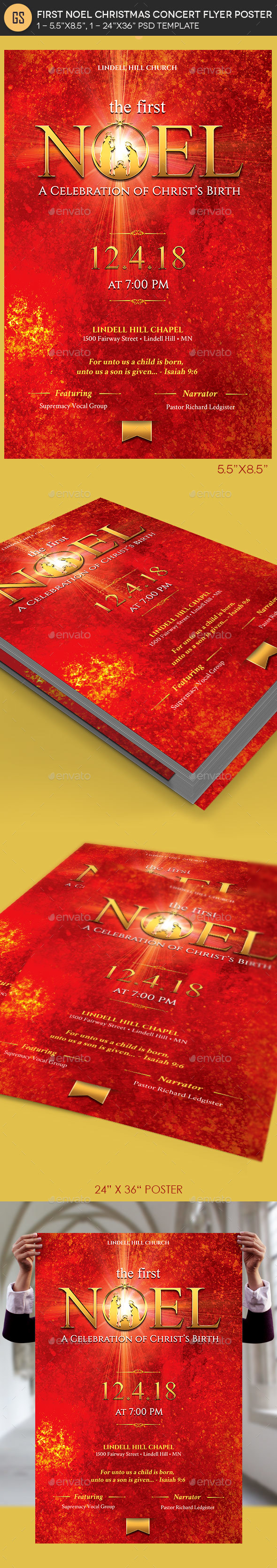 First Noel Christmas Concert Flyer Poster Template - Church Flyers