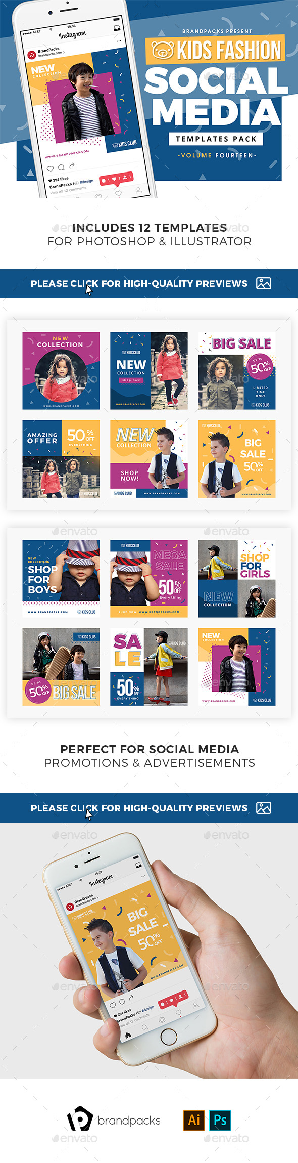 Kid's Fashion Social Media Templates - Social Media Web Elements