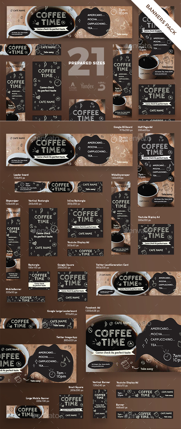 Coffee Time Banner Pack - Banners & Ads Web Elements