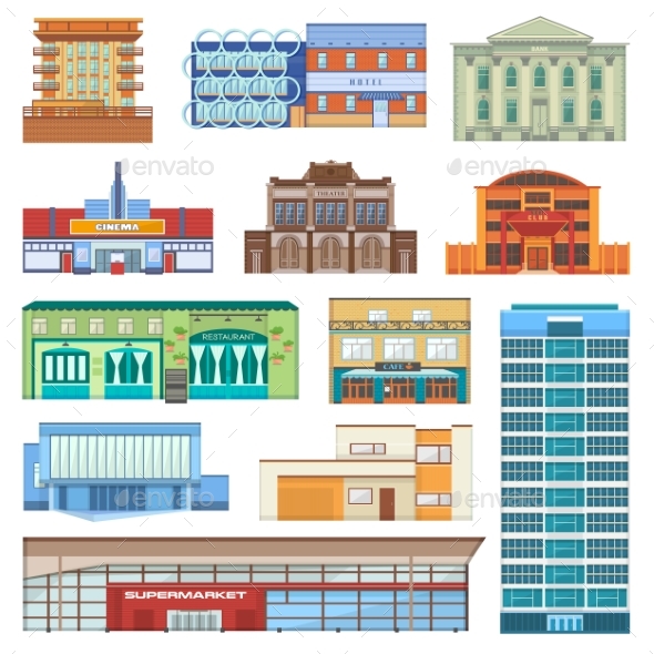Building Facade of Cityscape with Skyscrapers - Buildings Objects