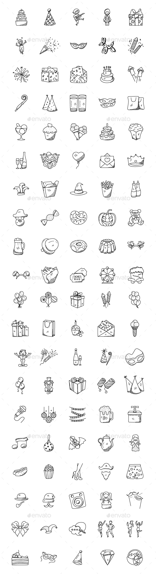 100 Celebration and Party Doodles - Icons