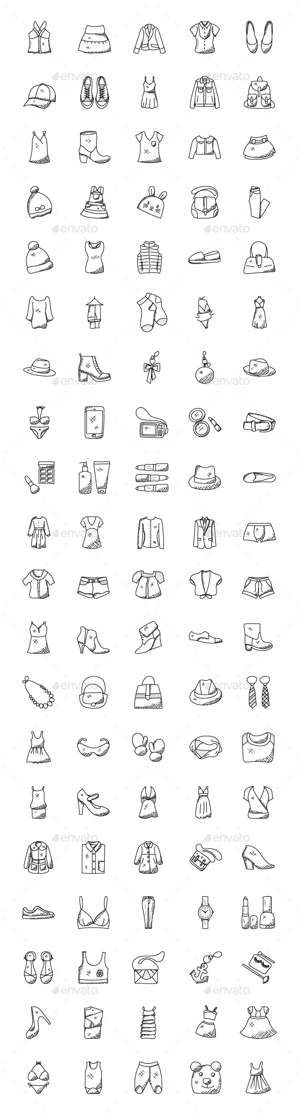 100 Hand Drawn Doodle Fashion Icons - Icons
