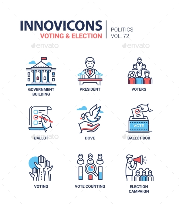 Voting and Election - Set of Modern Thin Line - Industries Business