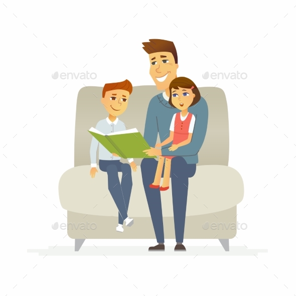 Father Reads a Fairytale - Cartoon People - People Characters
