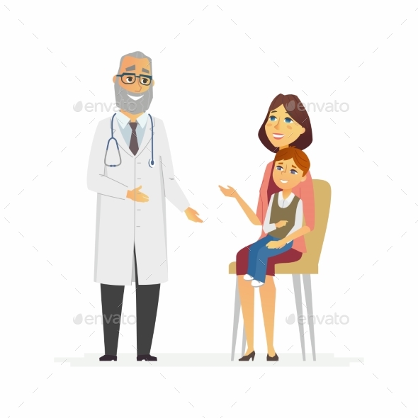 Mother with Son at Doctors - Cartoon People - Health/Medicine Conceptual