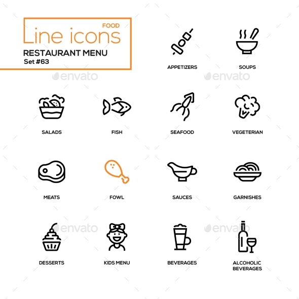 Restaurant Menu - Line Design Icons Set - Miscellaneous Icons