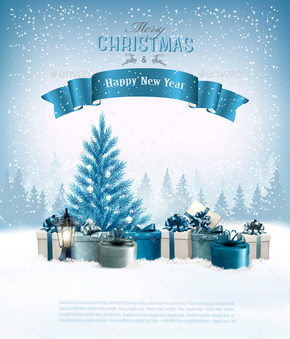 Christmas Holiday Background with Presents and Tree - Christmas Seasons/Holidays