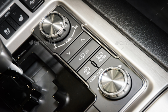 Automatic transmission gear stick in modern car interior - Stock Photo - Images