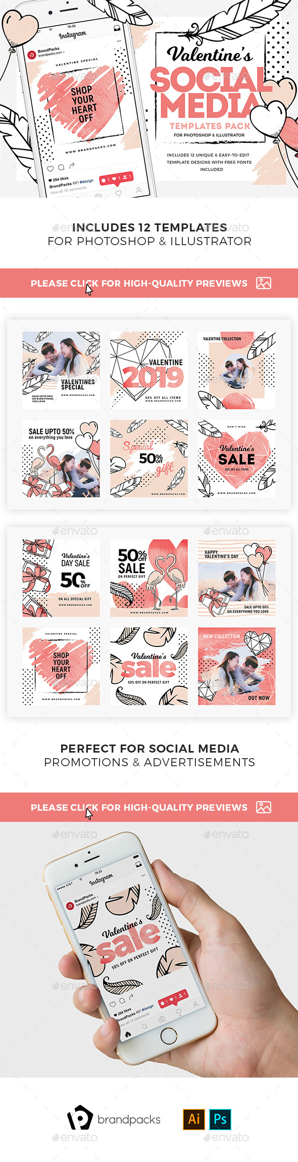 GraphicRiver Valentine's Day Instagram Templates 21162301