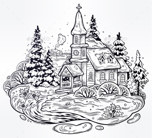 Snowy Winter Festive Cityscape. - Christmas Seasons/Holidays