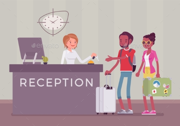 Tourists at Reception in a Hotel - People Characters
