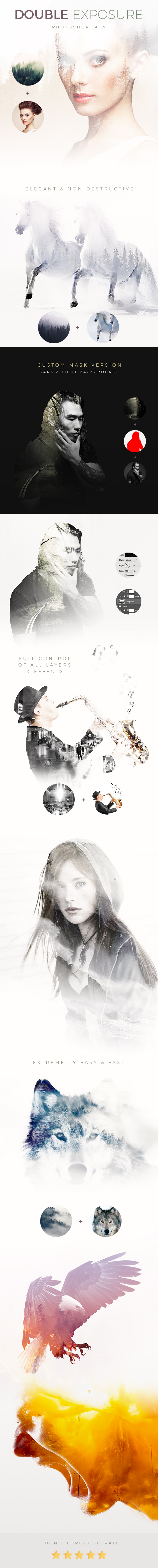 Elegant Double Exposure - Light & Dark Background - Photo Effects Actions