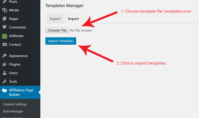 Import templates for WPBakery Page Builder