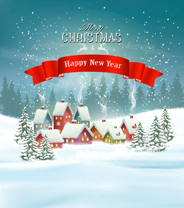 Winter Village Christmas Holiday Background - Christmas Seasons/Holidays