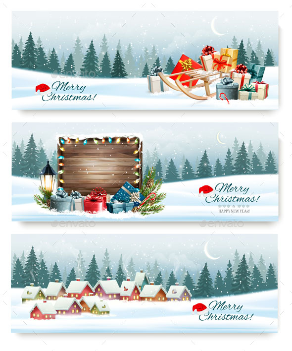 GraphicRiver Merry Christmas Banners with a Winter Village and Presents 21164256 GraphicRiver Merry Christmas Banners with a Winter Village and Presents 21164256