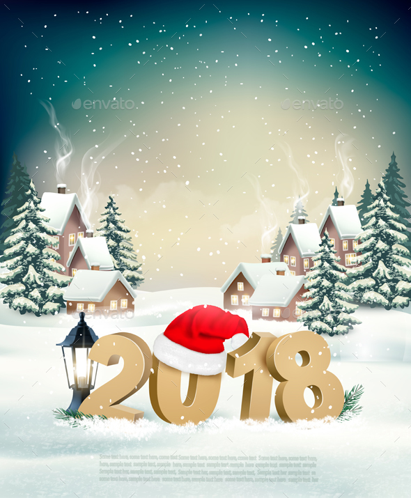 GraphicRiver New Year Background with 2018 and Santa Hat 21164331