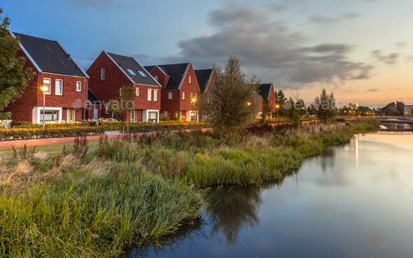 Modern Eco friendly suburban street - Stock Photo - Images