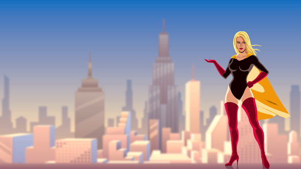 Superheroine Presenting in City