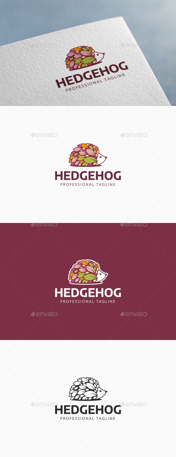 Hedgehog Leaves Logo - Animals Logo Templates